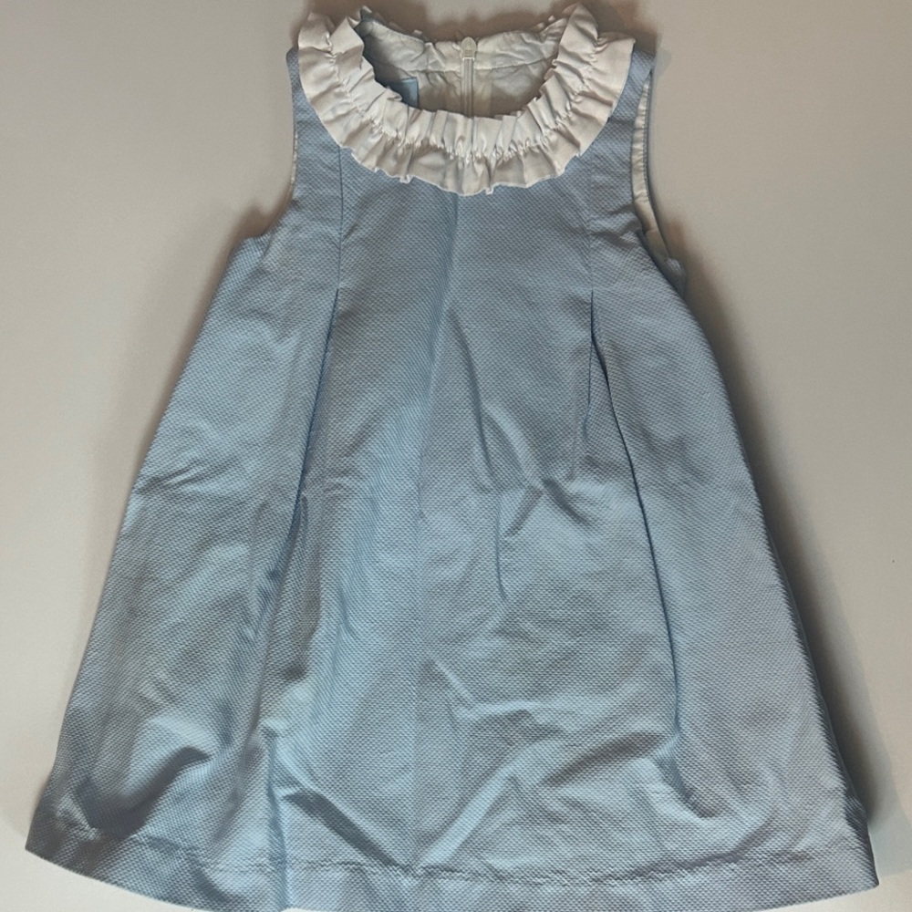 Bella Bliss Blue Sleeveless Dress with White Ruffled Collar